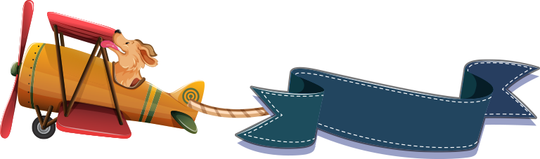 Dog on plane with cost banner